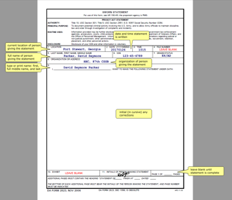 DA Form 2823, Sworn Statement, Page 1