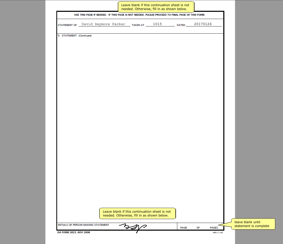 DA Form 2823, Sworn Statement, Page 2