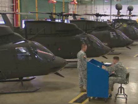 Army helicopters awaiting maintenance