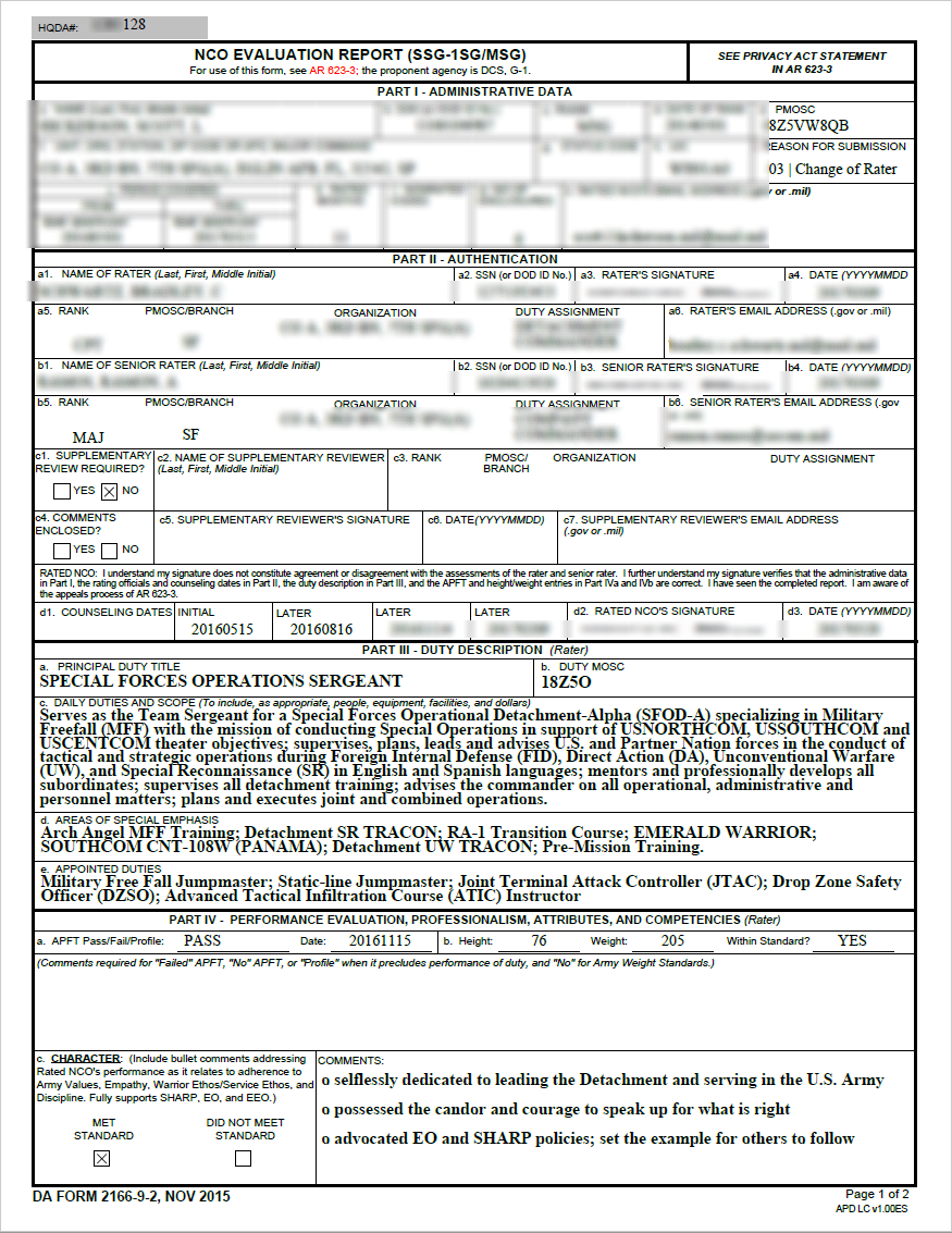 ncoer successive assignments examples