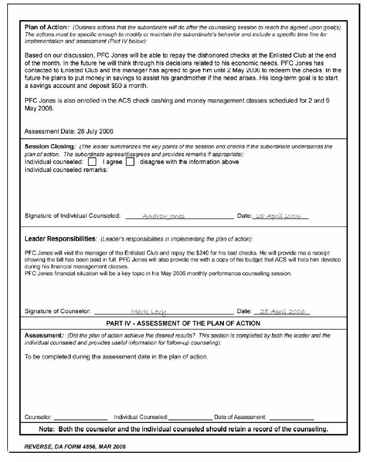 DA Form 4856 Back Example