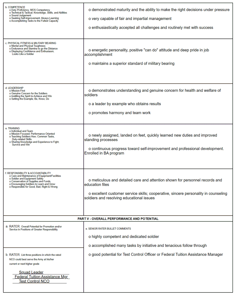 MOS 42L, Education Services Specialist NCOER, Page Two