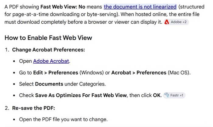 PDF Fast View Not Enabled