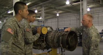 Picture of Soldiers in Training on Aircraft Engine